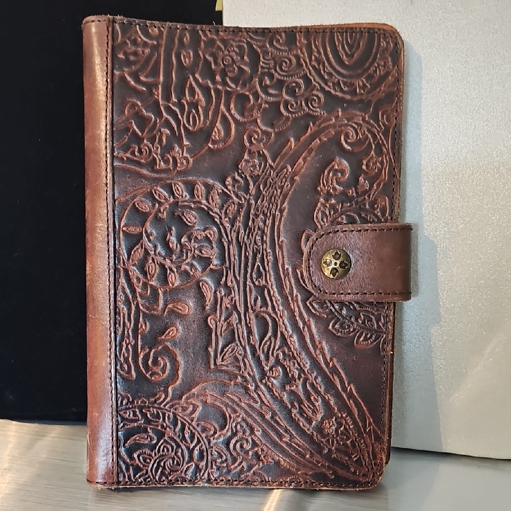 Patricia Nash Brown Tooled Leather Journal With Button Closure